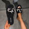 Fashion Women Shiny Slippers 2024 New Summer Fashion Sequins Sandals Butterfly Rhinestones Sandals Casual Flats Shoes Zapatos De Mujer