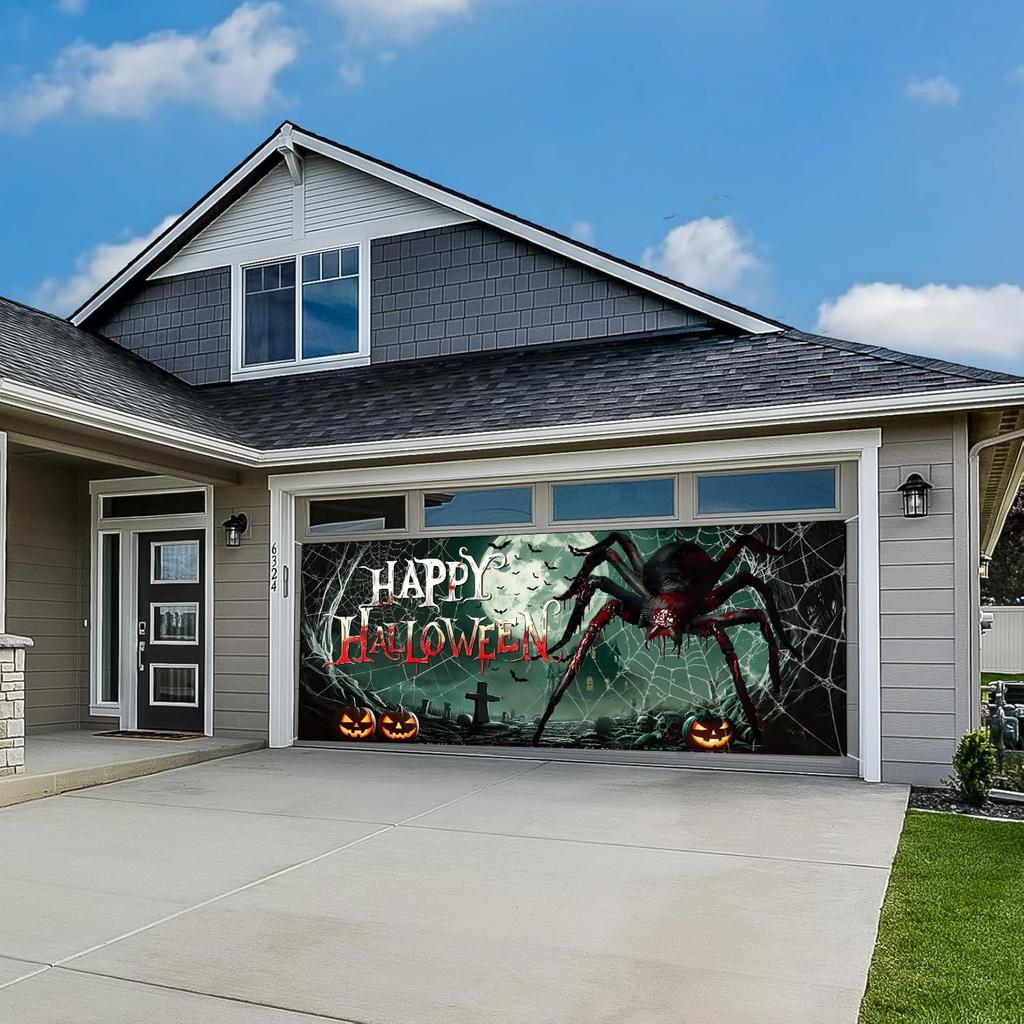 Halloween Garage Door Cover 7 X 16 Ft Scary Giant Spider Outdoor Banner
