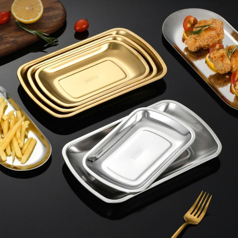Stainless Steel Square Plate Serving Tray Easy Clean Snack Food Holder for Home Restaurant Coffee Shop