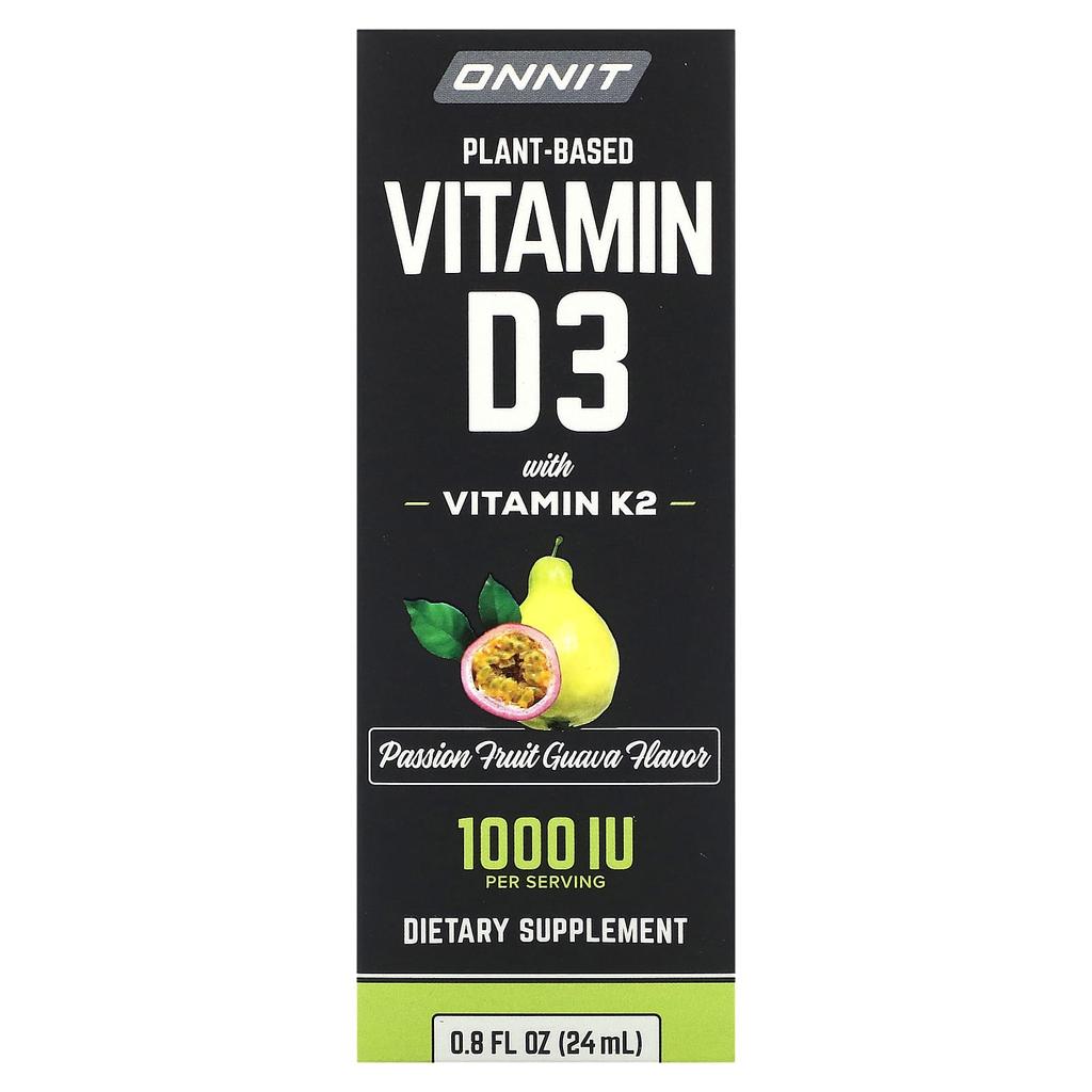 Onnit, растительный витамин D3, витамин K2, маракуйя гуава, 25 мкг (1000 МЕ), 24 мл (0,8 жидких унций)
