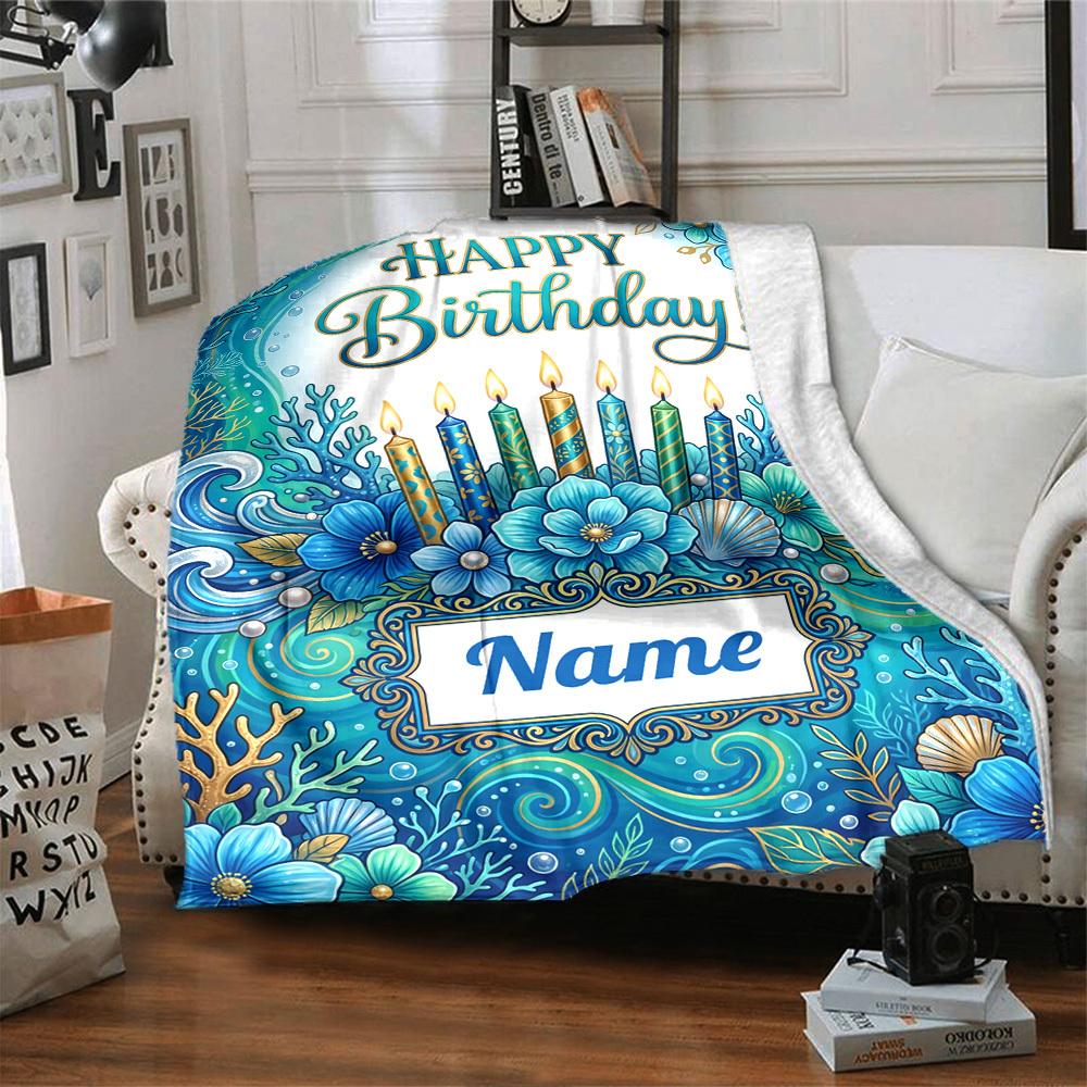 Oceanic Birthday Celebration Blanket Customize Your Name Warmthful Decor Perfect For Sofa Couch Office Bed Picnics For All Occasions Stylish Decor