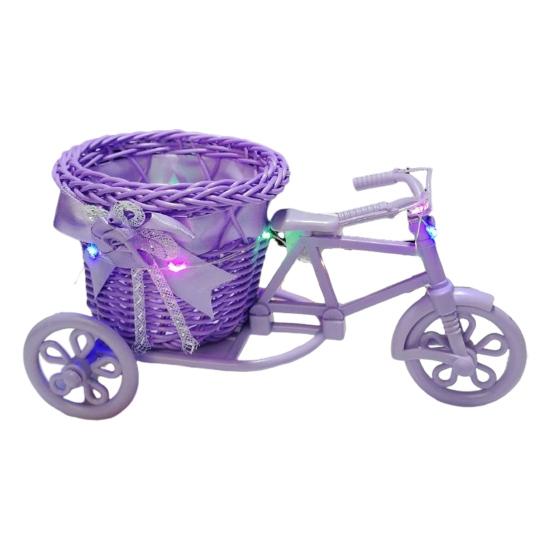 Yousheng Rattan Trolley Flower Basket Decorative Tricycle with Colorful Flowers Woven Container Home Office Decor Wedding Party Favor