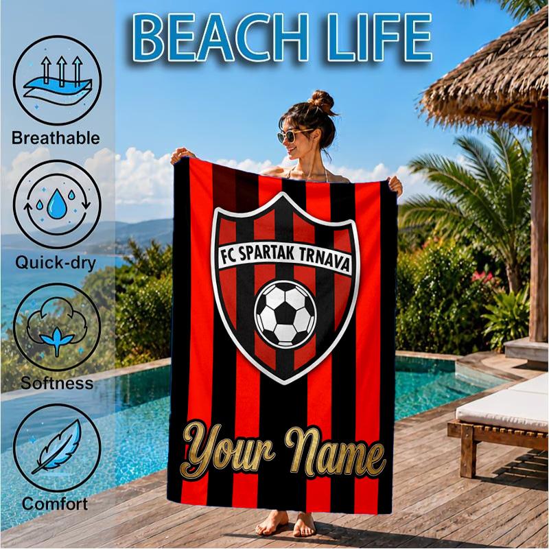 Custom Name Beach Towel FC Spartak Trnava Soft and Quick-drying Beach Towel, Suitable for Travel, Swimming Pool, Gym, Yoga, Gifts