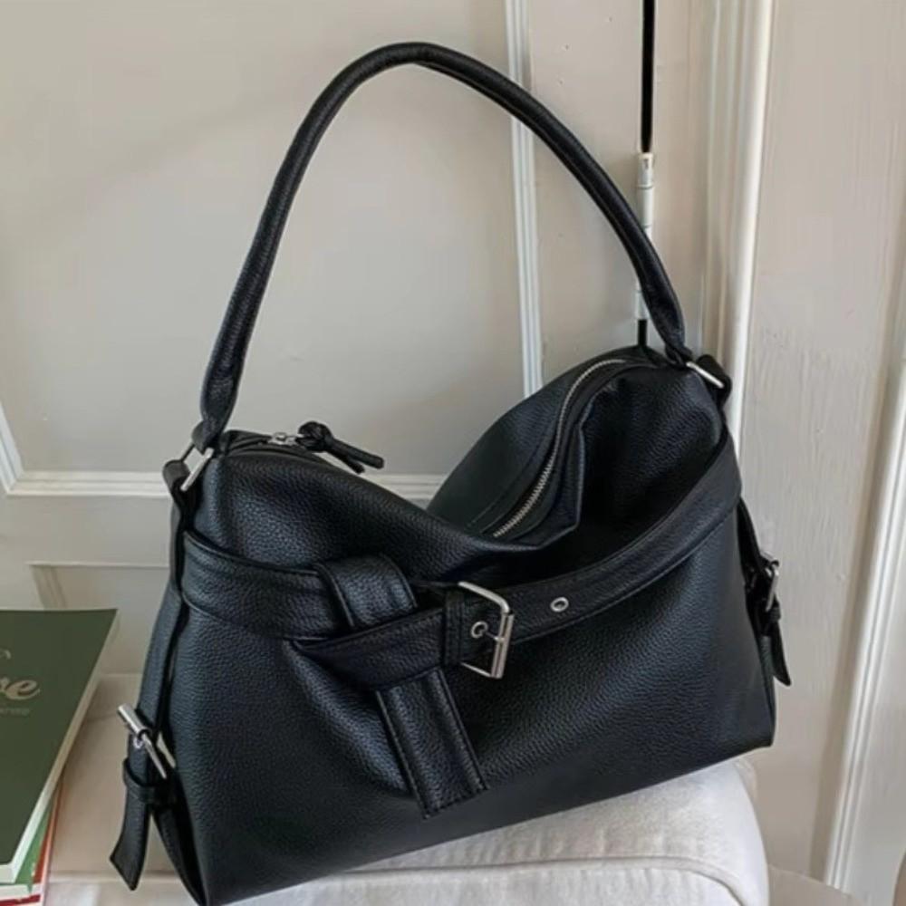 Large Capacity Motorcycle Shoulder Bag Soft Underarm Bag Leather Tote Bag Casual Commuting