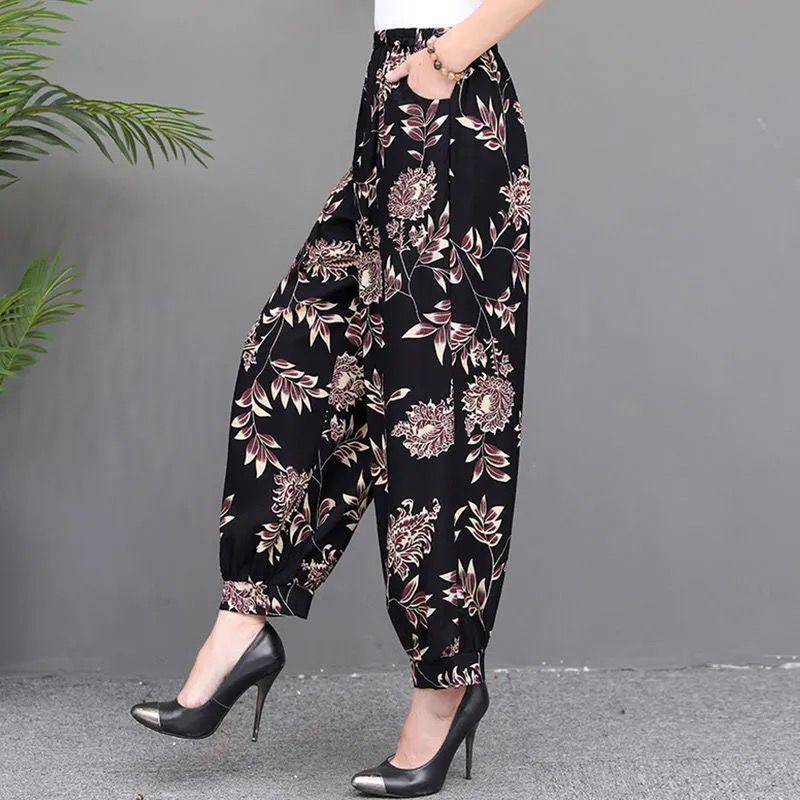 Wide-leg Plus Size Bloomers Spring and Summer Casual Pants Middle-aged and Elderly High-waist Anti-mosquito Loose Trousers