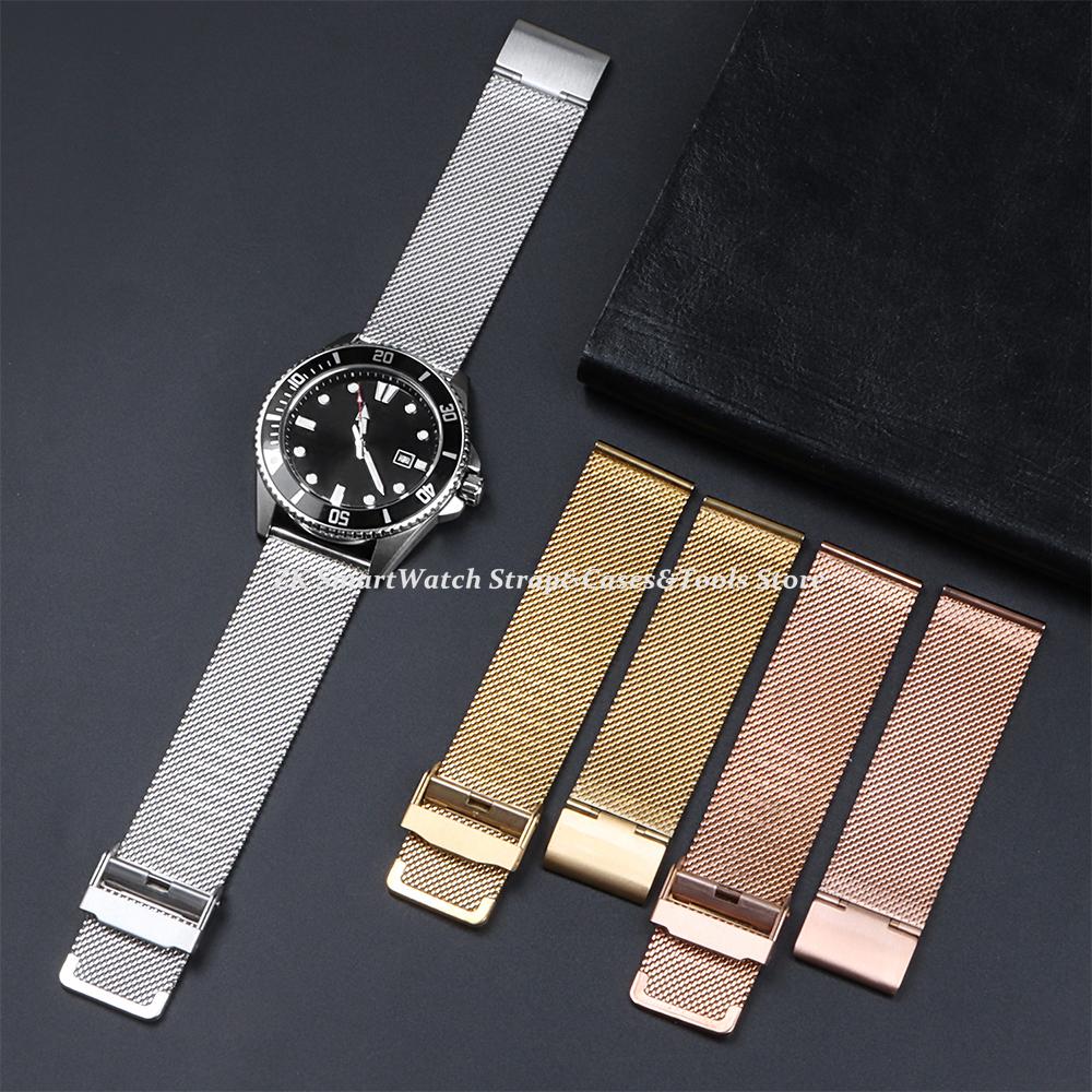 0.6 Сетчатый миланский ремешок 18 мм 20 мм 22 мм 12 мм 14 мм 16 мм 18 мм 19 мм 21 мм 24 мм Универсальный браслет для часов из нержавеющей стали для мужчин и женщин