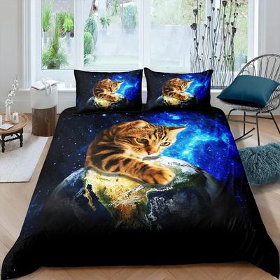 Комплект постельного белья Galaxy Cat из микрофибры Universe Galaxy, комплект постельного белья, милый котенок, чехол для одеяла, космические планеты, чехол для пододеяльника