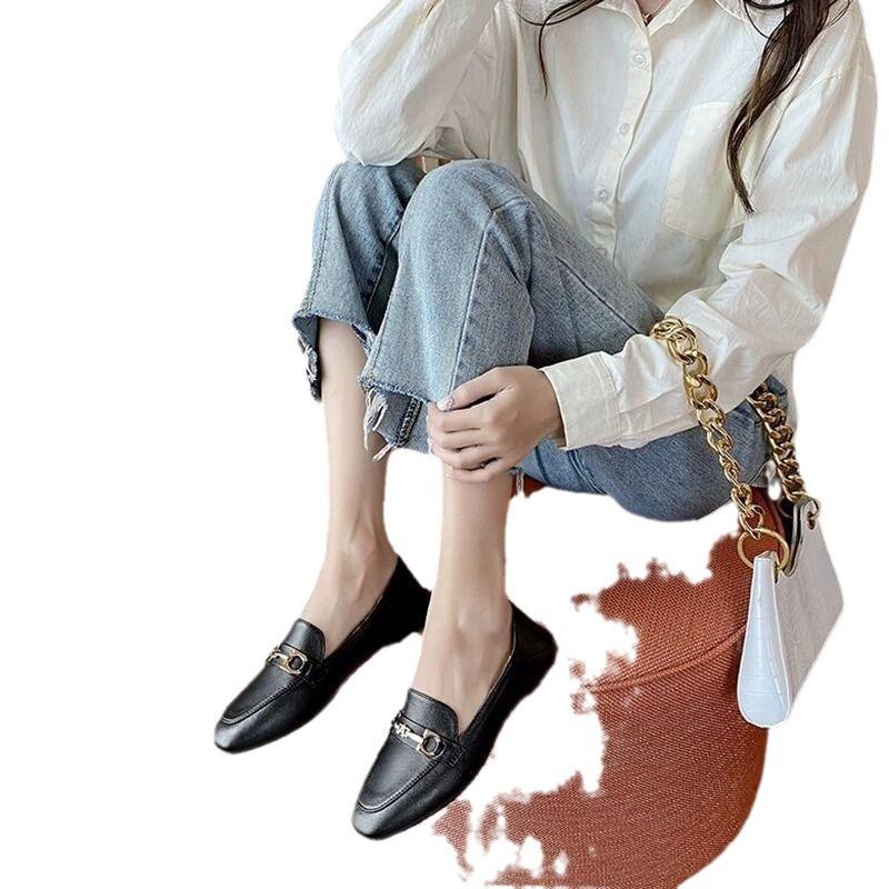 Одинарная обувь женская на плоской подошве 2025 новая весна туфли Doudou универсальные в британском стиле ретро маленькие кожаные туфли лоферы на одной педали