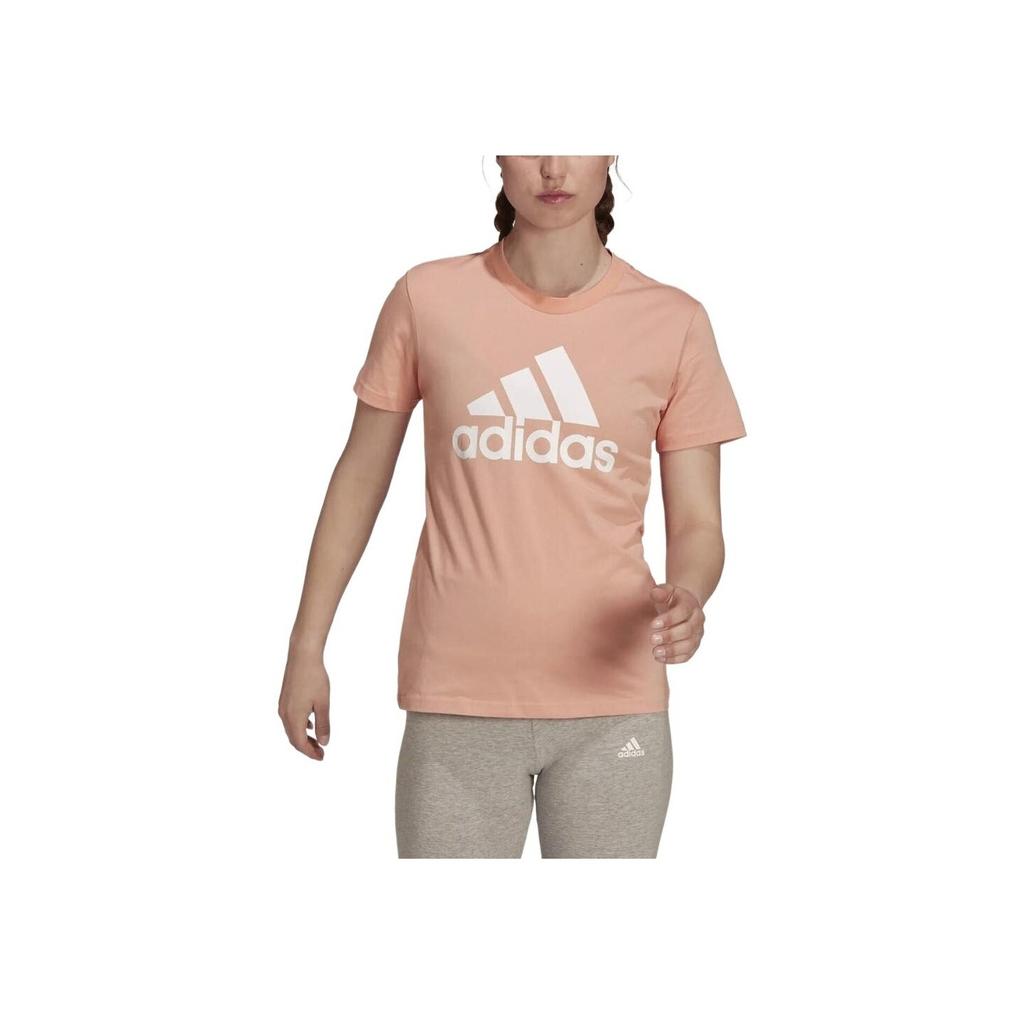 Adidas Essential Logo Print Sport Round Neck Short Sleeve T-Shirt Women Tops Pink H07810