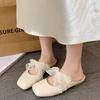 French Small Fragrant Wind Bag Head Half Slippers Women's Shoes Wear 2025 Spring and Summer Evening Lace Mary Jane Half Tray Single Shoes