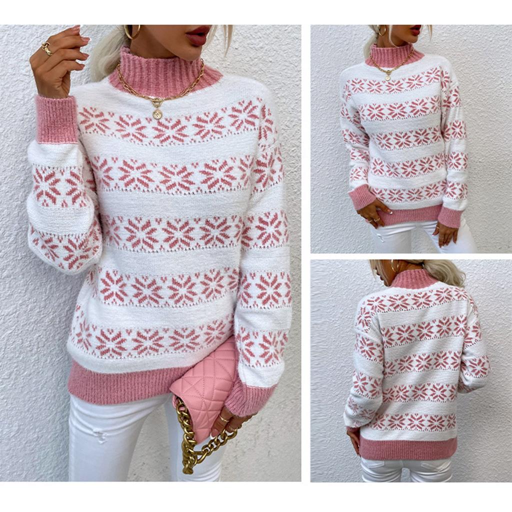 Women's Knitwear Christmas Snowflakes Half Turtleneck Christmas Sweater