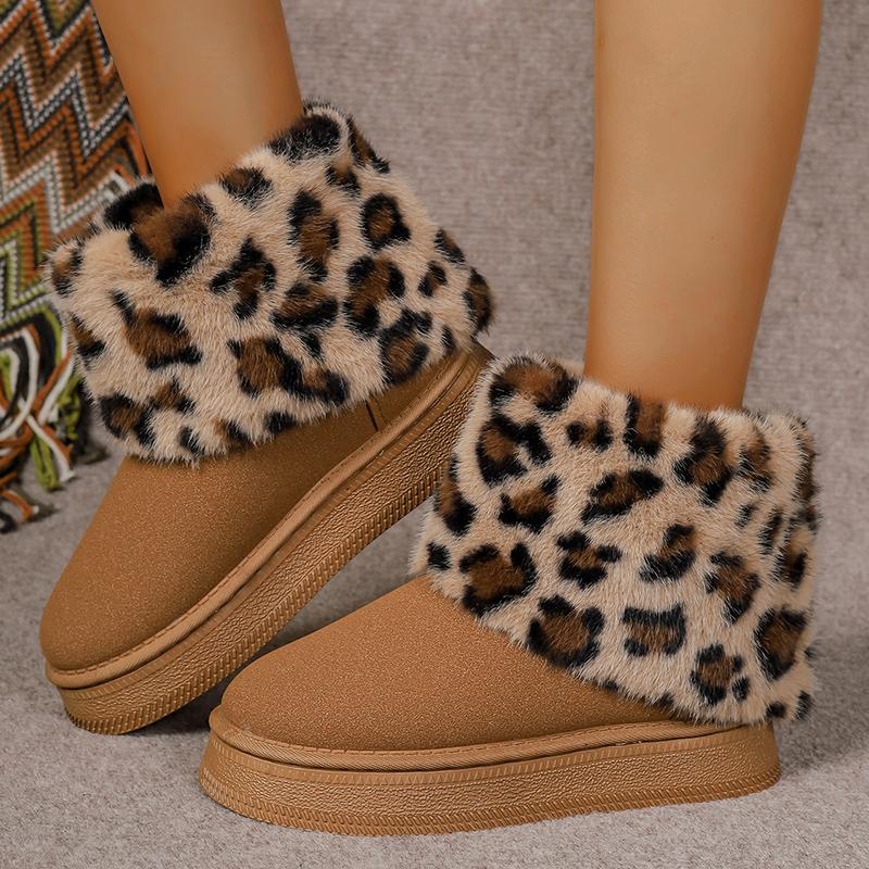 Зимние сапоги Lucyever из искусственного меха с леопардовым принтом, женские зимние плюшевые ботильоны с толстой подошвой, женская нескользящая зимняя обувь на платформе 42