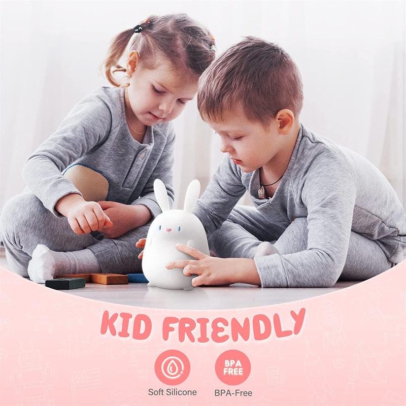 Силиконовая светодиодная лампа в форме кролика, перезаряжаемая сенсорный датчик, детский ночник с таймером, день рождения для девочек