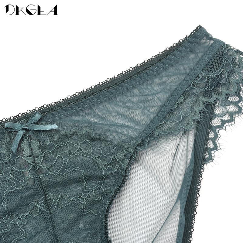 DKGEA Кружевной сексуальный бюстгальтер с вышивкой для женщин, комплект нижнего белья больших размеров, зеленый
