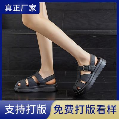 Женские летние сандалии 2025 года с плетеным верхом, на плоской подошве, с ретро-пряжкой, женские, для повседневной носки, полые римские сандалии