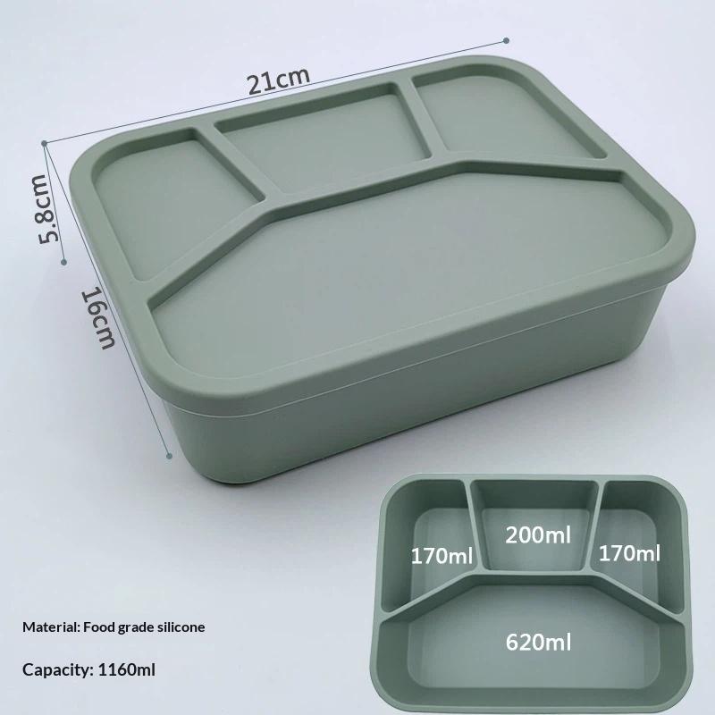 Силиконовый ланч-бокс Bento с четырьмя отделениями Многоразовый силиконовый ланч-бокс Утолщенный и герметичный Пищевой Разделенный ланч-бокс Для школы