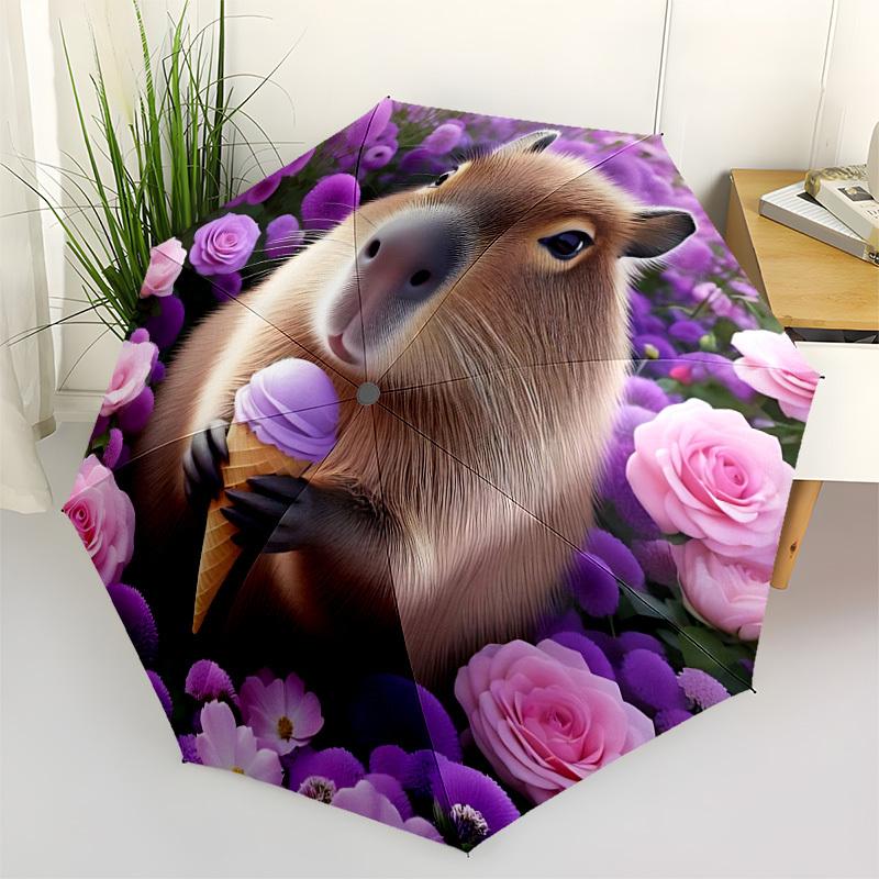 1 шт. КапибараАвтоматический Складной Зонт с Открытием/Закрытием, Компактный Портативный Дорожный Зонт, Идеальный Подарок на День Рождения/Праздник, Милый Зонт y035
