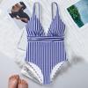Летний монокини с V-образным вырезом, открытой спиной, цельный купальник-бикини с полосатым принтом, быстросохнущий, облегающий, облегающий, контурирующий фигуру монокини