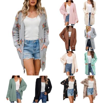 Модный женский длинный рукав вязаный и зимний кардиган свитер однотонное пальто