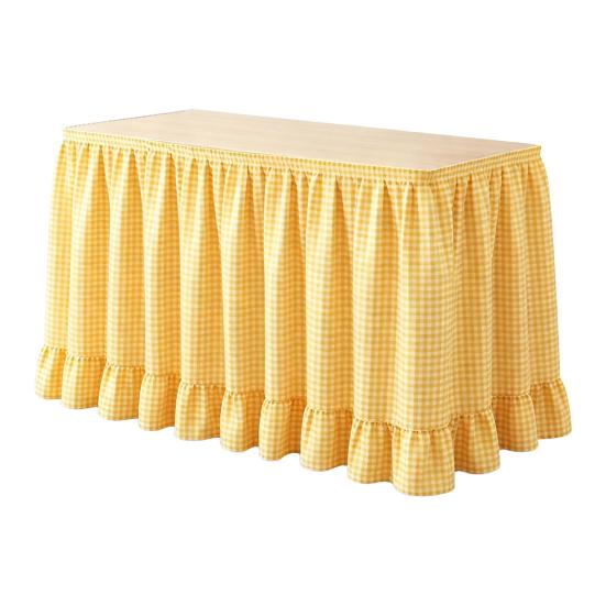 Conference Room Table Decoration 6Ft Gingham Skirt with Ruffled Edge, Checkered Teacher Desk Skirt, Detachable Hook And Loop Wrap for Classroom Desk,