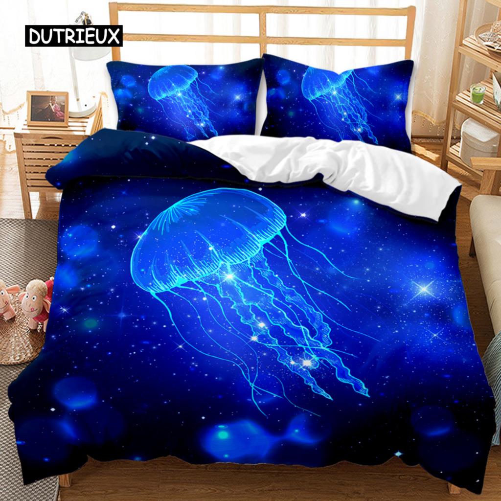 Комплект пододеяльников с изображением медузы, пододеяльник с принтом медузы для подростков, детское покрывало с океанской тематикой, полиэстеровое одеяло с морским коралловым принтом