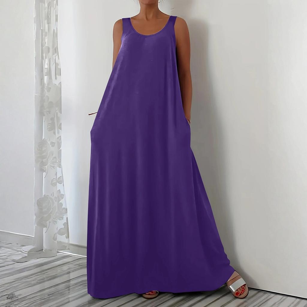 Женское модное однотонное платье с V-образным вырезом, без рукавов, повседневное, свободного кроя, пуловер, длинное