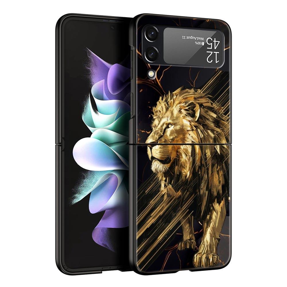 Cross Pattern Bicolor Lion Hard PC Phone Case For Samsung Galaxy Z Flip 7 6 5 4 Black Cover For Galaxy Z Flip 3 Foldable Fundas