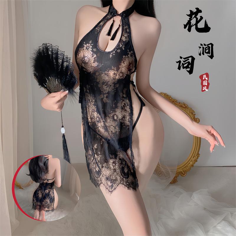 Sex Lingerie Sexy Lace Hollow Cheongsam Uniform Seduction Perspective Cosplay Passion A