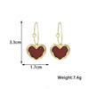 Корейские новые милые бордовые серьги с эмалью и сердечками для женщин и девочек, металлические серьги золотого цвета с любовью, романтические висячие висячие серьги