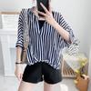 Летний полосатый утягивающий асимметричный пуловер рубашка из двух частей с рукавами летучая мышь шифоновый топ для женской моды