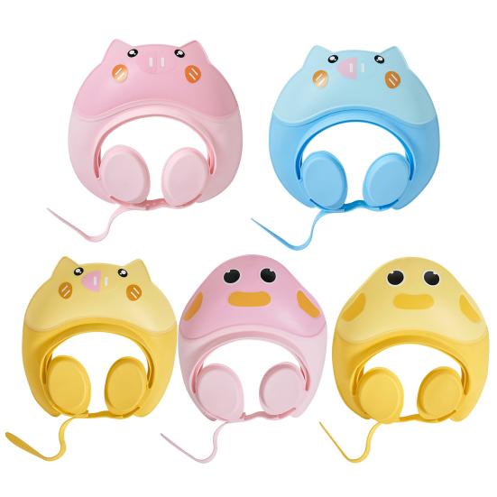 Детская шапочка для душа, безопасная силиконовая защитная шапочка для ванны, мягкая шапочка с козырьком в форме мультфильма, регулируемый ремешок, водонепроницаемая шапочка для мытья шампунем