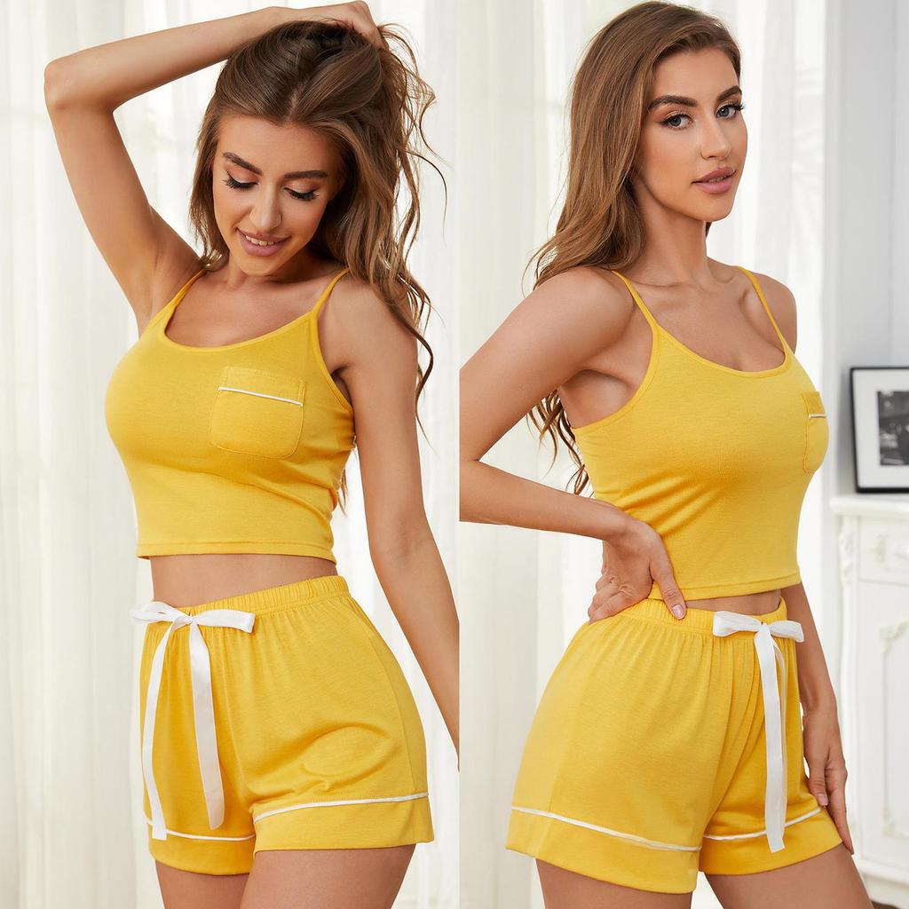 Женские спальные костюмы, топы и шорты на шнурке, удобные пижамы, комплект из 2 предметов, одежда для ночного отдыха, летний домашний повседневный костюм