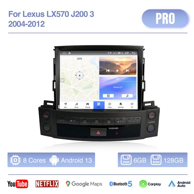 10.4inch For Lexus LX570 J200 3 2004-2012 GPS navigation stereo  car radio multimedia player Android13 Auto Carplay 4G 360camera