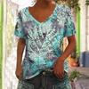 S-8XL Плюс Размер Модная женская футболка с V-образным вырезом и коротким рукавом, летняя футболка с 3D-принтом и цветочным принтом, свободные топы, несколько цветов