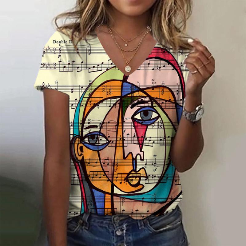 New Women T Shirt Abstract Painting Print Funny Clothes Women Short Sleeve T Shirts Y2k Streetwear Summer Oversized Clothing