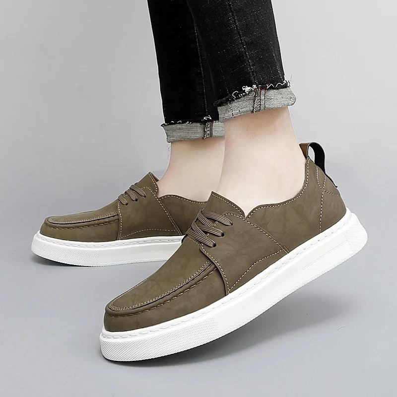 High Quality Men Business Casual Leather Shoes Brand Antiskid Comfy Thick Soled Lace-Up Vulcanized Shoes Walking Shoes
