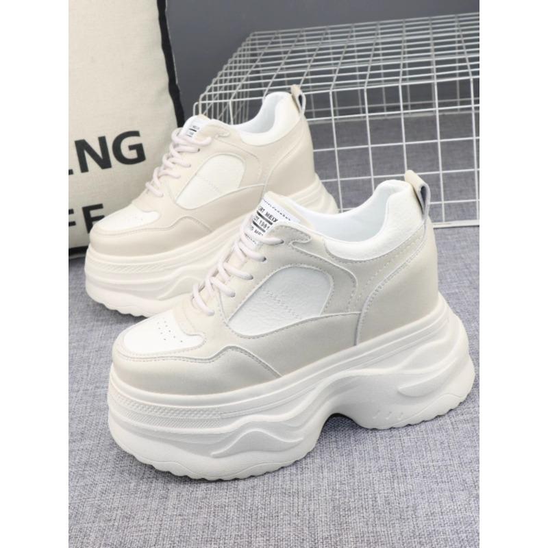 Мода 12 см Коровья замша Натуральная кожа Женские вулканизированные туфли Платформа Клин Скейтбординг Высокий бренд Каблуки Повседневная летняя обувь