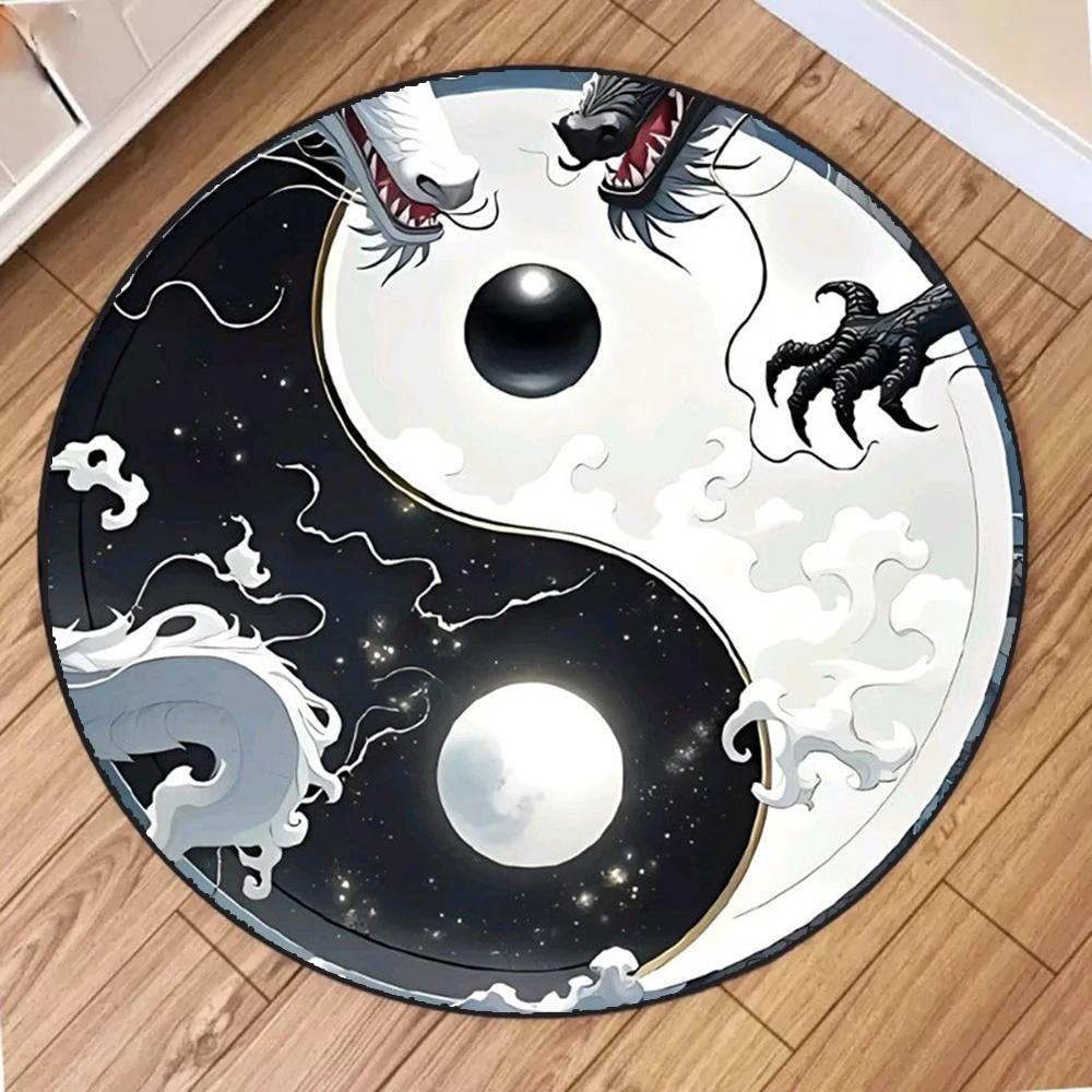 Yin and Yang Taiji Diagram Round Carpet Washable Bedroom Rug Chair Swivel Floor Mat Bedroom Living Room Funny Room Floor Mats