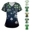 Ladies Short Sleeve Cross V Neck Print Pocket Top