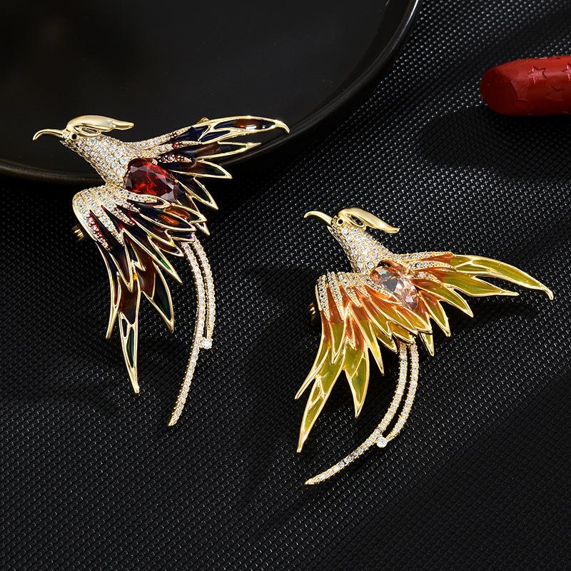 Chinese Style Enamel Color Phoenix Brooch Luxury High-End Animal Brooch Pin Coat Accessories