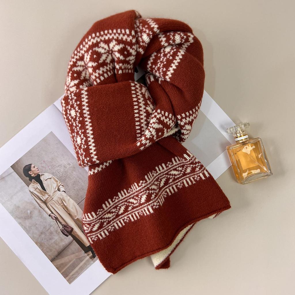 Корейский ретро снуд из шерсти с узором Fair Isle - Двусторонний, Защищающий от холода синий шарф