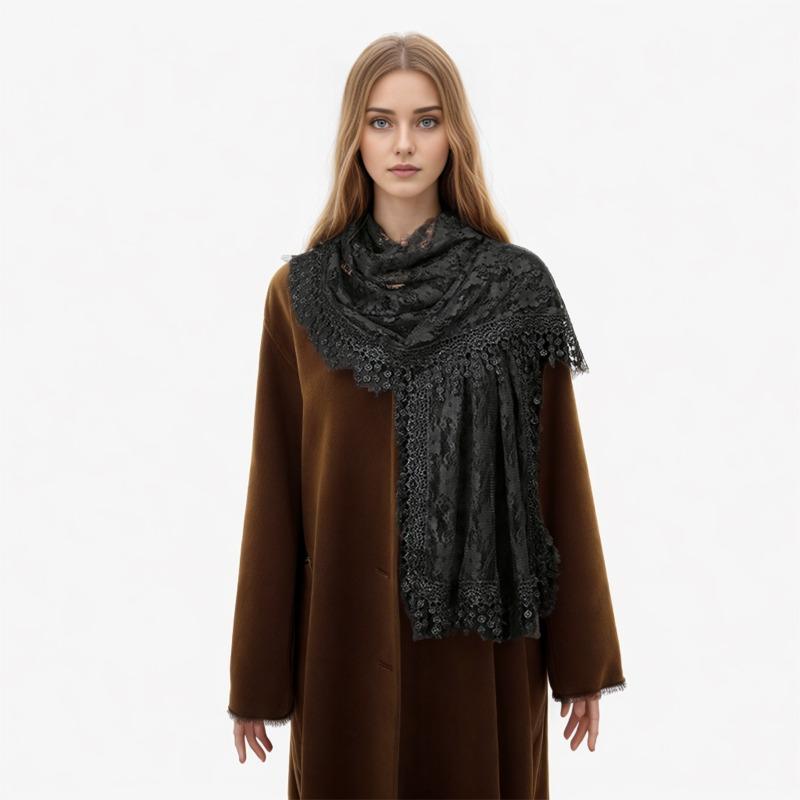 Summer New Solid Color Floral Fringed Shawl, Women's Fashion Thin Plum Blossom with Lace Long Towel