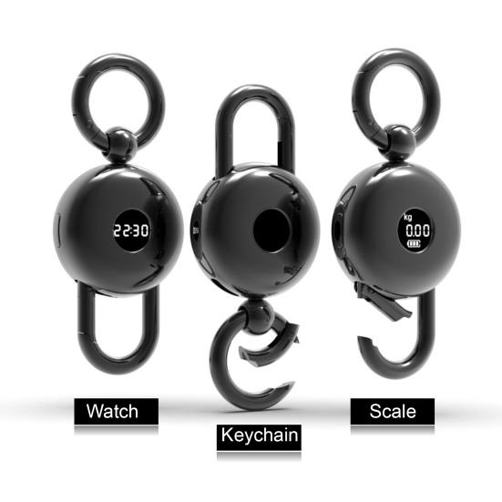 3-In-1 Scale Watch Keychain Portable Outdoor Camping Hiking Multifunction Mini Electric Digital Weighting Scale Metal Key Ring Holder