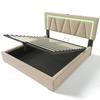 Upholstered LED Double Bed with USB Type C Charging and LED Lighting, Storage Bed Frame, Linen, Youth Bed 140x200 with Slatted Frame (No Mattress)