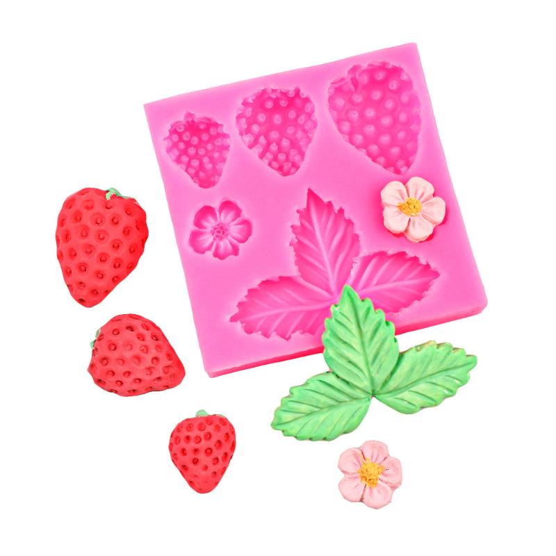 Клубника Цветок Лист Фондант Силиконовая Форма Инструмент для Украшения Торта Сахарная Паста Шоколад Гампаста Форма Инструмент для Полимерной Глины