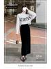 Black Gold Velvet High-Waist Midi Skirt with Slit - Retro Slimming Pencil Style for Autumn/Winter 2025