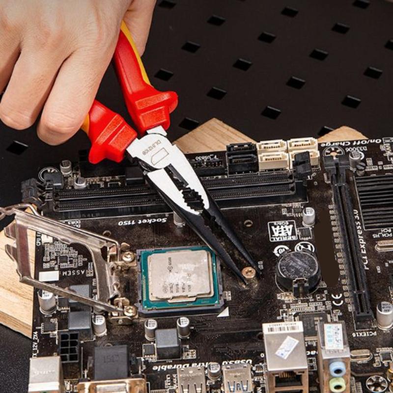 Изолированные плоскогубцы с длинными иглами, 200 мм, 1000 В, для электромобилей, твердость губок от HRC58 до 62, двухцветная противоскользящая ручка