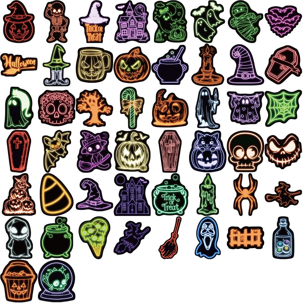 Набор из 50 неоновых наклеек на Хэллоуин - Яркий декор для повседневных предметов и электронных гаджетов