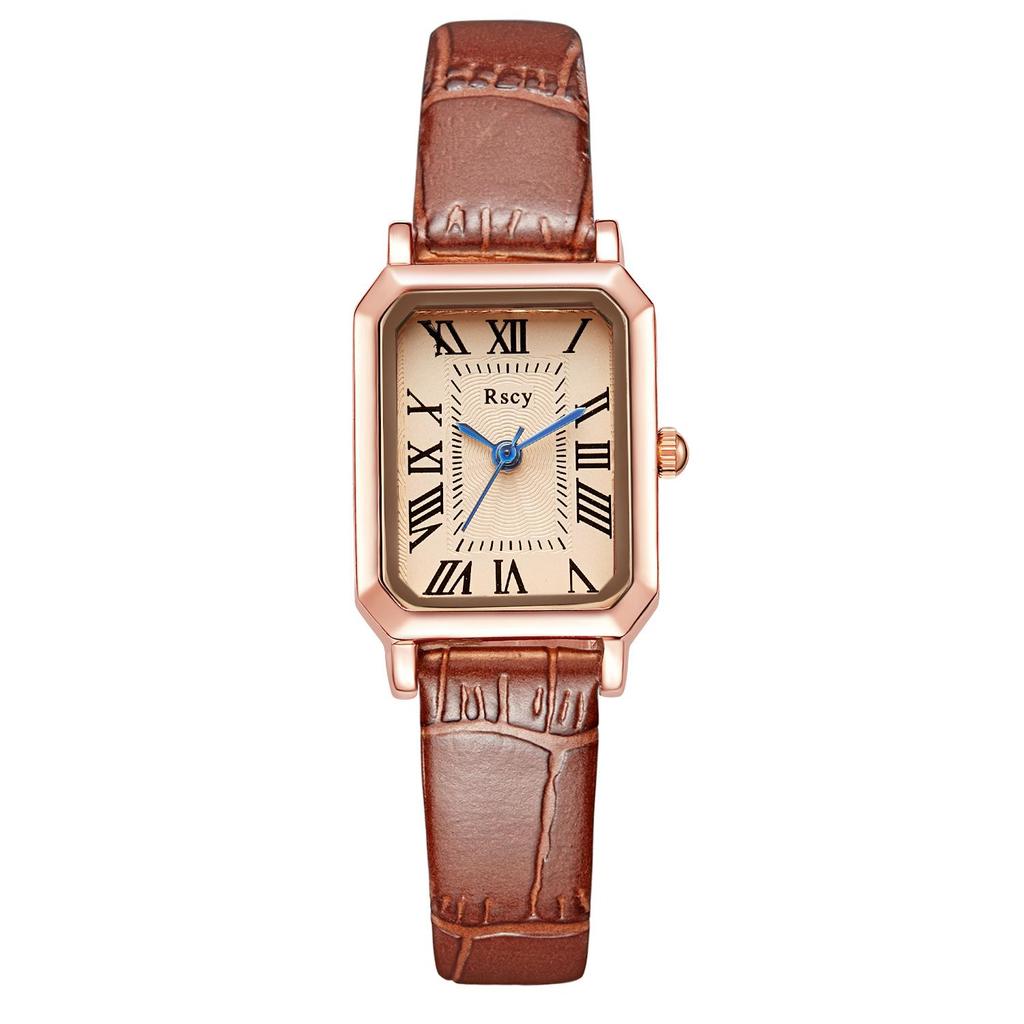 Rscy Ретро Женские Кварцевые Часы из Натуральной Кожи с Маленьким Квадратным Циферблатом – Легкая Роскошь и Нишевый Дизайн Высокого Класса