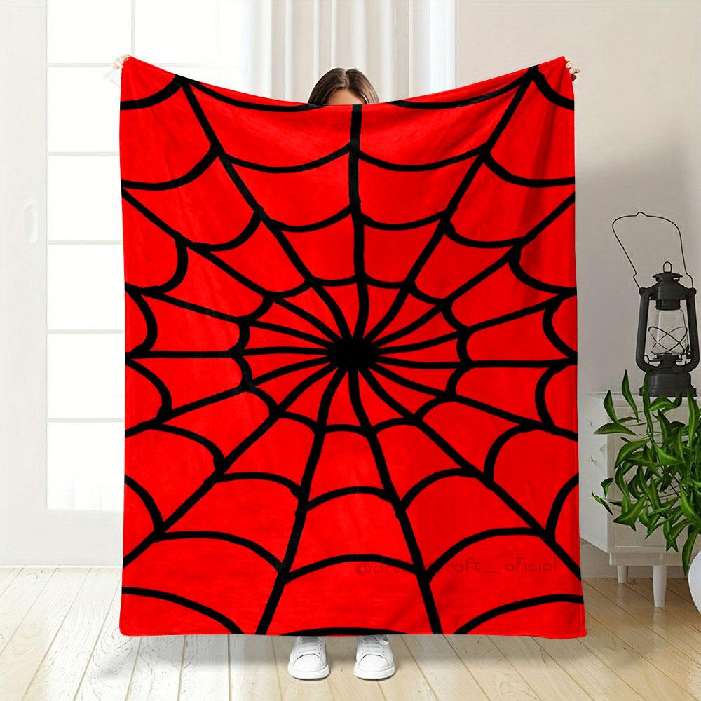 Red Spider Web Pattern Blanket Design Patterned blanket, flannel, suitable for all seasons, home decor, warm and cozy